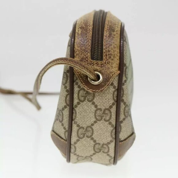 GUCCI Web Sherry Line GG Canvas Shoulder Bag PVC Leather Beige Green Auth - Picture 6 of 7